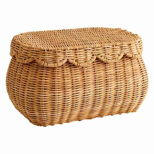 Juniper Oval Scallop Rattan Basket with Lid, Small