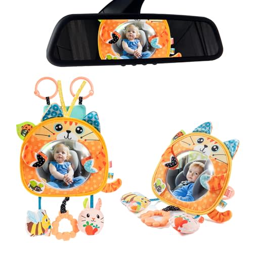 Jollybaby Car Seat Crib Stroller Play Gym Hanging Toy for Baby 0-3-6-12 Months, Tummy Time Mirror Toys Gifts for Newborn Infants, Carseat Travel Toy for Road Trip - Cat