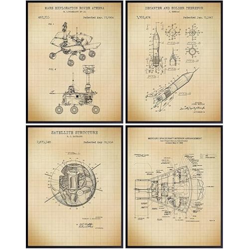 Space Exploration Patent Print Art LARGE 11x14 - Chic Wall Decor for Men, Kids Room, Office, Den, and Man cave - Great Gift for Science Fans - Vintage Poster Set for Men - Wall Art Decor Print