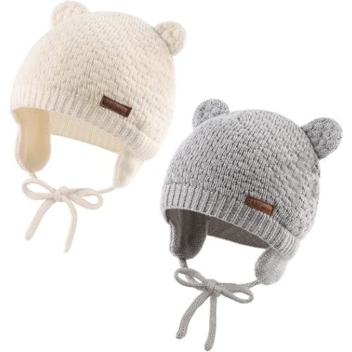 6-12M JANGANNSA Cute Knitted Boys Girls Christmas Beanie Warm Earflap Winter Hat Infant Toddler Baby Beanie 0-2Y