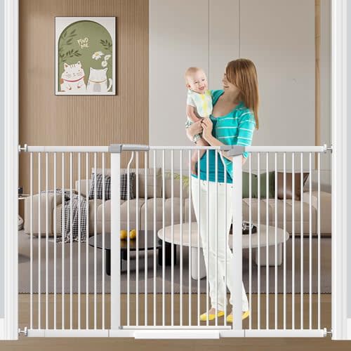 Extra Tall Baby Gates for Doorways, Extra Wide, White