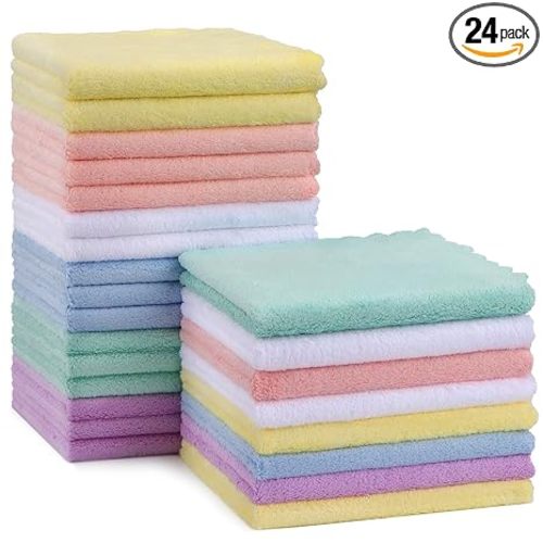 HOMEXCEL Baby Washcloths 24 Pack-Microfiber Baby Bath Face Towel 11.5 x 11.5 Inch Extra Absorbent and Soft Burp Cloth and Wash Cloths for Newborn-Infants and Toddlers-Gentle On Sensitive Skin