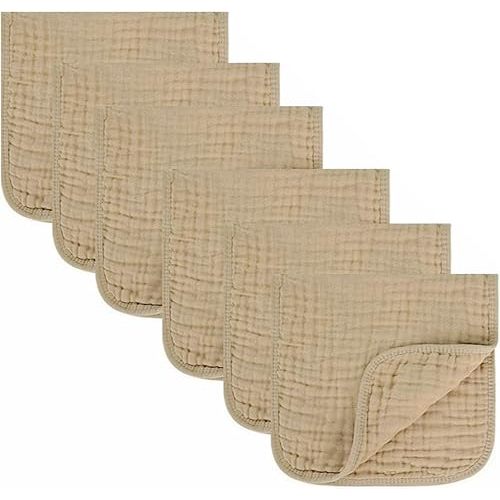 Baby Burp Cloth 100% Cotton Newborn Cotton Muslin Burp Cloth 10x20 inches (Apricot Color 6 Pieces)