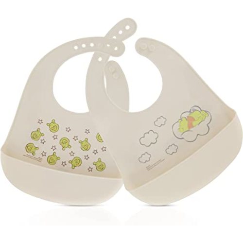 Disney 2-Pack Unisex Baby & Toddler Silicone Bibs with Food Catcher, Soft Waterproof Feeding Accessories