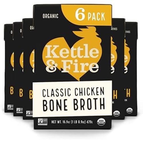 Kettle and Fire Chicken Bone Broth, Keto, Paleo, Whole 30 Approved, Gluten Free, 19g of Protein, Natural Source of Collagen, Pack of 6
