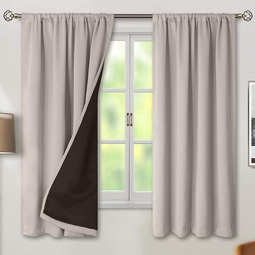 BGment Camel Blackout Curtains for Bedroom 63 Inch Length 2 Panels Set, Thermal Insulated Full Room Darkening Noise Canceling Living Room Curtains with Rod Pocket, Each Panel 52 Inch Wide, Cashmere