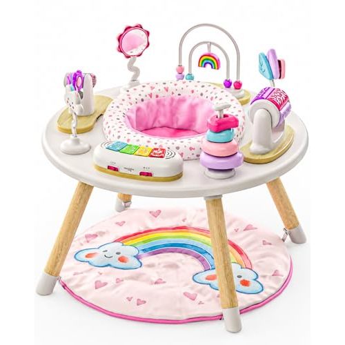 Little Acorn, 4-in-1 Baby Activity Center | Montessori-Inspired Design | 8 Interactive Toys | Tummy Time, Exersaucer & Toddler Table | Shower Gift | Essential (Rainbow)