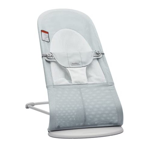 BabyBjörn Bouncer Balance Soft, Mesh, Silver/White 2-in-1 Adjustable Baby Bouncer Seat and Toddler Chair, Newborn to Toddler (8-29 lbs), 4 Positions, Lightweight & Portable