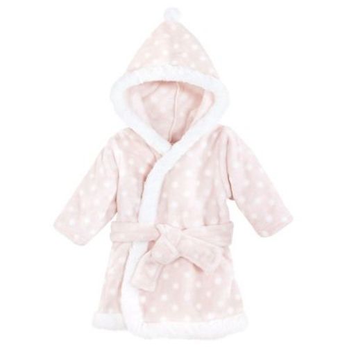 Hudson Baby Infant Girl Plush Animal Face Bathrobe, Pink Polka Dot, 0-9 Months