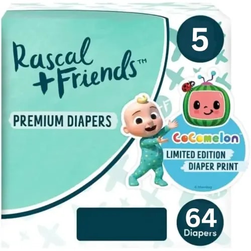 Rascal + Friends Diapers Comeloon Edition Size 5, 64 Count, White.