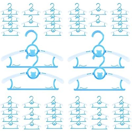 Baby Hangers for Nursery Closet 40 Pack Plastic Kids Clothes Hanger Space Saving Non Slip Extendable Toddler 11-14” Adjustable Hangers Heavy Duty Clothing Infant Hanger Bulk, Blue