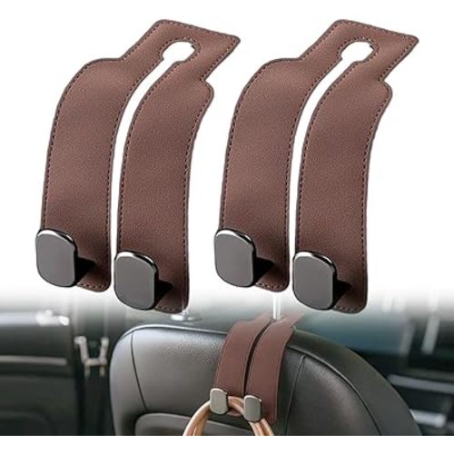 Headrest Hooks for Car Car Seat Hooks for Headrest,2026 Hooks for Purses and Bags Cute Car Purse Holder,Twinhook Leather Car Headrest Hangers Seat Back Organizers for Travel (Brown-2)