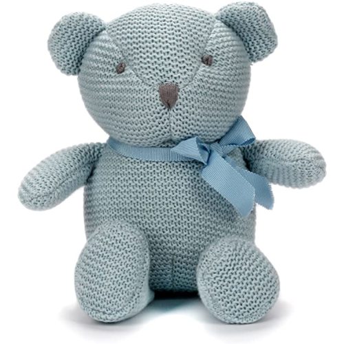 100% Organic Cotton Blue Teddy Bear Plush, 6.5" Baby Stuffed Animal for Newborn