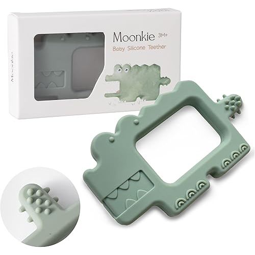 Moonkie Teething Toy, Safe & Easy to Hold BPA Free Silicone Baby Soothing Teethers, Prevent Finger Sucking Teether Toys Best for Babies 0-6 6-12 Months (Crocodile Sage)