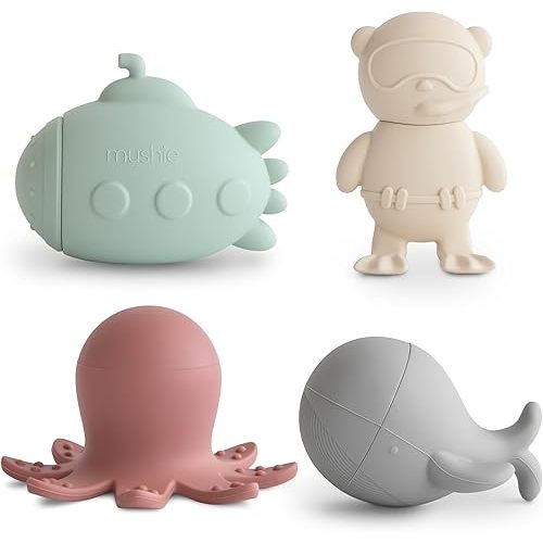 mushie Sealife Bath Toys Play Set for Toddlers | 100% Food Grade Silicone | Mold Free, Pack of 4