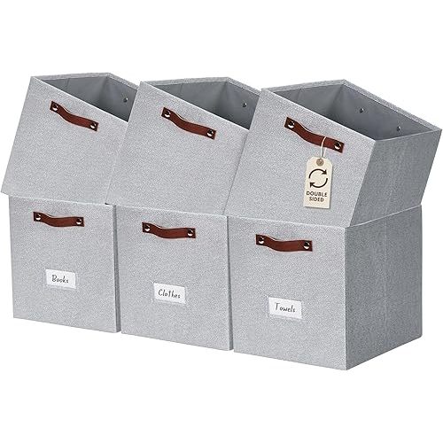DECOMOMO Storage Cubes, 13x13x13 Storage Cube Bins with Labels, Fabric Organizer Bins (13" / 6pcs, Light Texture Grey)