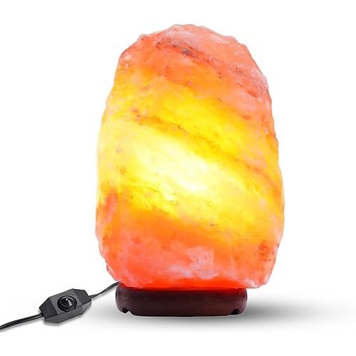 Himalayan Salt Lamp 5 Inch, 3-4 lbs with Wooden Base - Hand Carved Pink Light - Dimmable Cord & Bulb, Ideal Gift Night Lamp for Bedroom, Office, Living Room