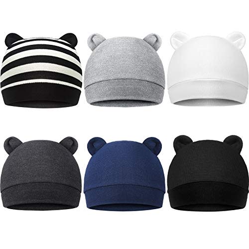 Geyoga 6 Pieces Newborn Baby Hat Bear Ears Infant Caps Baby Boy Girl Toddler Hats Infant Beanie Caps for 0-3 Months