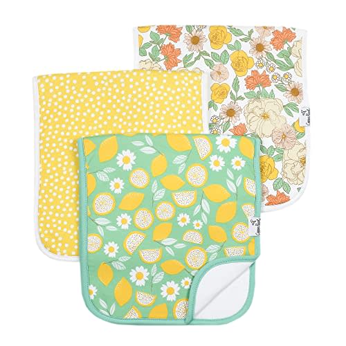 Copper Pearl Premium Baby Burp Cloths - 3-Pack Large Cotton Burp Cloths, Extra Soft Spit Up Rags with 3 Absorbent Layers, Perfect for Baby Girl Gifts (21" x 10" Size, Lemon Set)