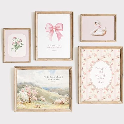 Nursery Christian Wall Art Bible Verses Canvas Wall Decor Baby Girl Room Poster Vintage Pink Nursery Prints Decor Floral Bow Swan Artwork Jesus Scripture Picture for Bedroom 12x16x5 Inch Unframed