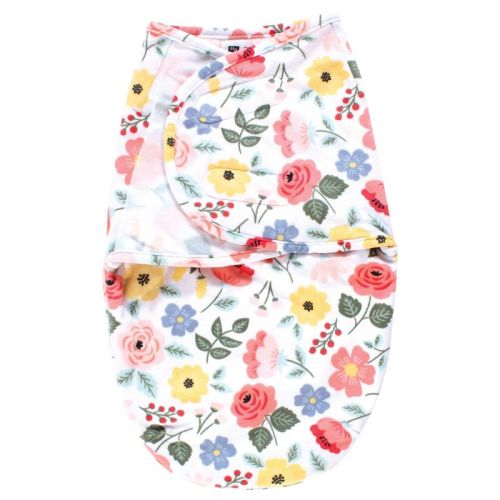 Hudson Baby Infant Girl Plush Faux Fur Swaddle Wrap, Modern Botanical, 0-3 Months