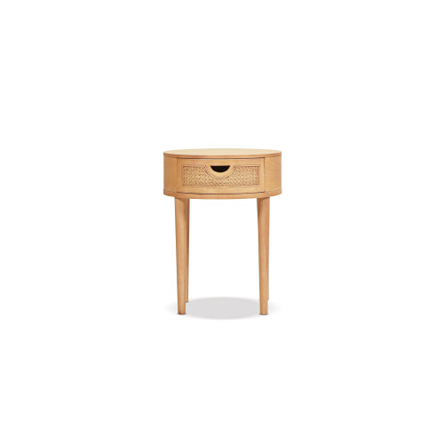 Cabana 18" Round Cane Rattan Storage Side Table, Natural Brown