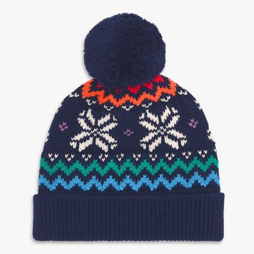 Primary Baby Rainbow Snowflake Fair Isle Beanie In Navy Rainbow Snowflake Fair Isle Size 6-12 Months
