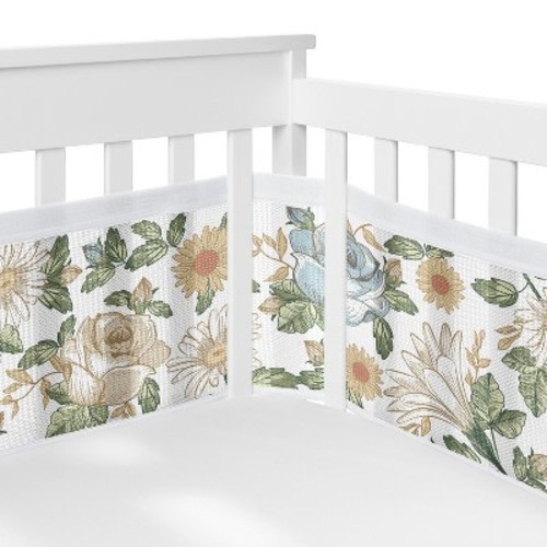 Sweet Jojo Designs Girl BreathableBaby Breathable Mesh Crib Liner Baby Nursery Vintage Floral Blue and Yellow