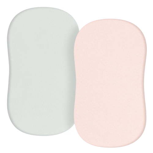 Tillyou 2 Pack Baby Bassinet Sheets Set Cozy Fitted Mattress Sheet for Baby Boy Girls 33"x 16", Gray & Pink