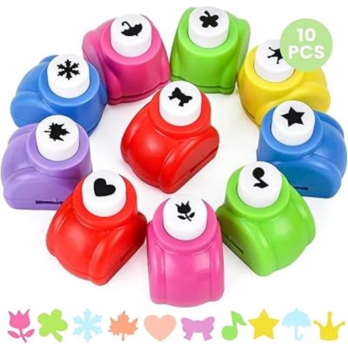 LOVEINUSA 10 Pack Multicolored Shape Paper Hole Punch Craft Set for DIY Crafting, Scrapbooking, Handmade Greeting Cards, Photo Albums, Mini Cutter Nail, and Festival Cards Projects