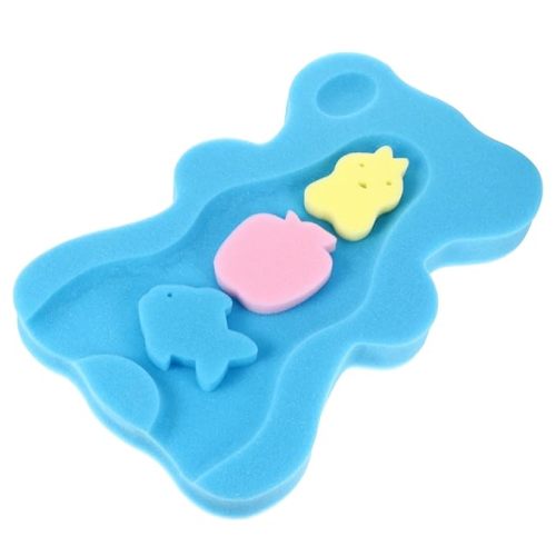 Bath Sponge Baby Cushion Baby Bath Mat Soft Sponge Non-Slip Adorable Bear Blue 4.5cm