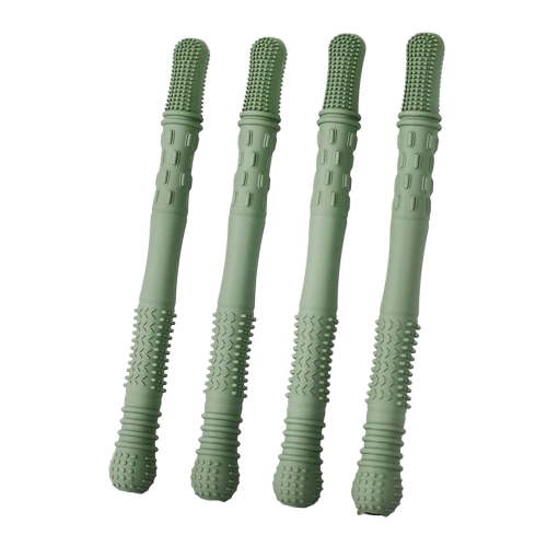 Sioweci 4Pcs Silicone Chew Stick Food Grade BPA Free Reusable Stress Relief Sensory Oral Motor Chewable Stick Toy for Special Needs Chewers,Army Green