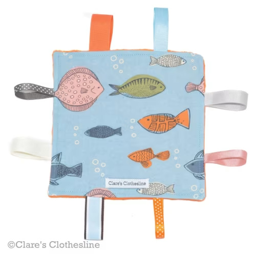 Fish Crinkle Toy: Lake Fishing Sensory Square with Ribbon Tags