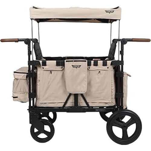 Keenz XC+ 2.0 - Luxury 4 Passenger Stroller Wagon for Kids | Foldable 4 Passenger Quad Seater with Adjustable Canopy | Mocha