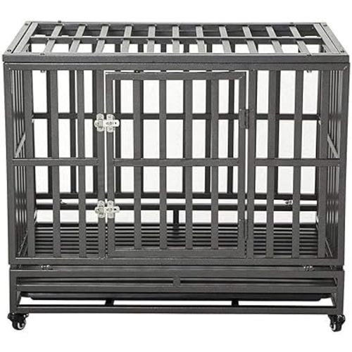 LUCKUP 38 Inch Heavy Duty Dog Cage Metal Kennel and Crate for Large Dogs,Easy to Assemble Pet Playpen with Four Wheels,Black … …