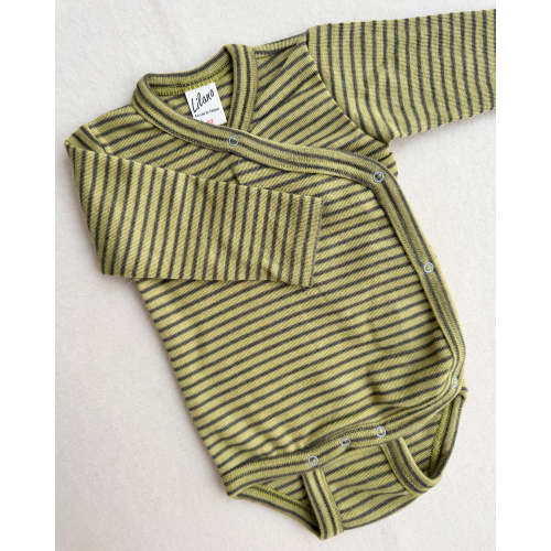 Slå-om body uld/silke - khaki/kiwi strib