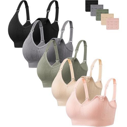 HBselect Women Maternity Bras 5 Pack Nursing Bras for Breastfeeding Seamless Pregnancy Sleep Bralette with Extra Extenders