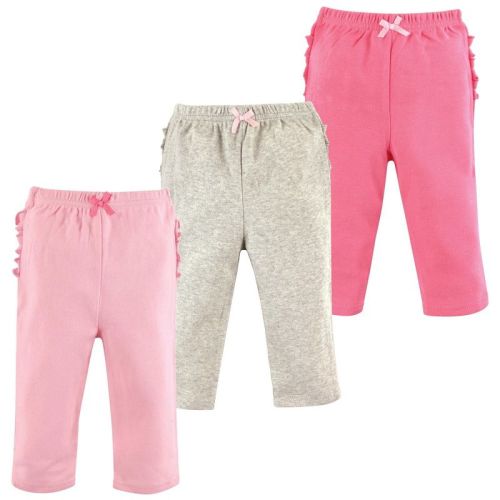 Hudson Baby Basics Infant Baby Everyday Cotton Pants 3-Pack, Soft Petal Hues, Newborn