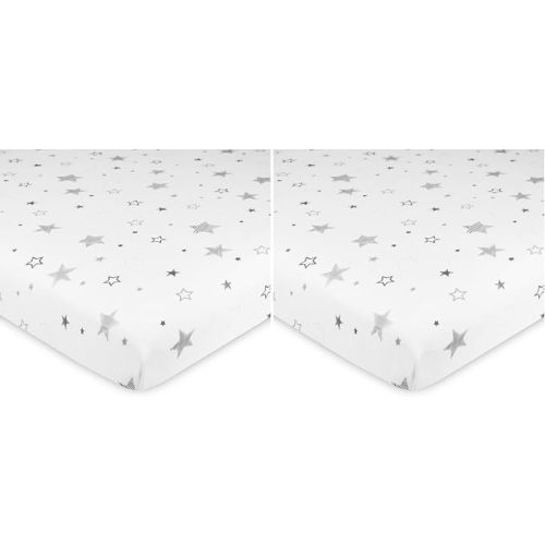 TL Care 2 Pack Fitted Pack and Play Sheet 39x27", Gray Star/Gray Zigzag
