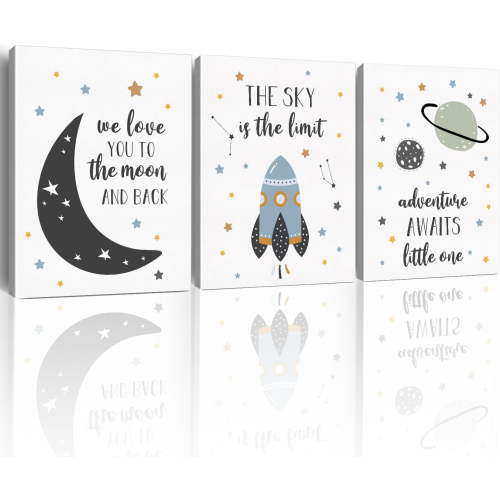 Dino Outer Space Decor: Astronaut Space Wall Art for Kids Bedroom, Toddler Room, Playroom