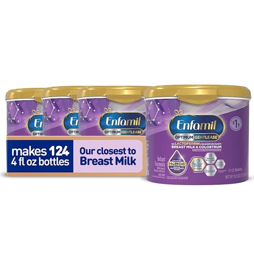 Enfamil Optimum (Enspire) Gentlease, Our Closest Formula to Breast Milk, Immune-Supporting Lactoferrin and Brain-Supporting DHA Baby Formula - Powder 19.5 Oz Tub, Pack of 4