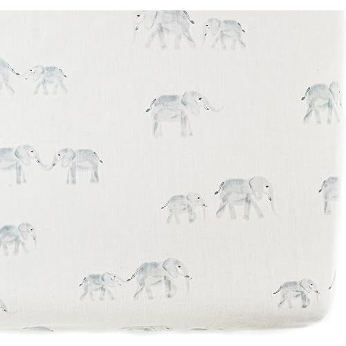 Pehr Crib Sheet, Follow Me Elephant | Breathable Brushed Organic Cotton for Soft Sleep | Fits Standard Crib Mattresses up to 52”L x 28”W x 8”H