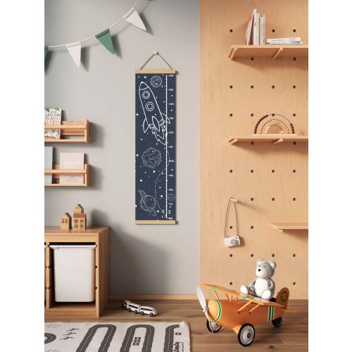 Space Canvas Growth Chart – Kids Room Decor with Wood Frame