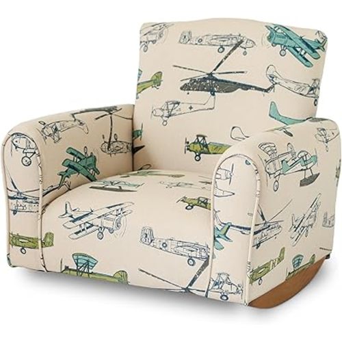 Kid Rocking Chair for Toddlers, Child Chair for Little Kids, Upholstered Toddler Armchair for Children, Comfy and Cute Little Kid Chairs (Rockers, Airplanes Print)