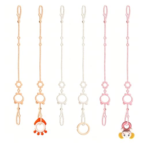 Toy Straps for Baby, 6pcs Adjustable Toy Holder for Stroller Accessories, Silicone Baby Tether Pacifier Clip, No Throw Baby Travel Essential Leash for High Chair, Car Seat, Baby Toy Clips