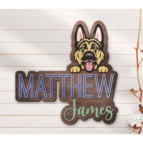 Custom German Shepherd Dog 3D Wood Nursery Name Sign Personalized GSD Wooden Puppy Above Crib Wall Decor Baby Shower Boy Girl Birthday Gift