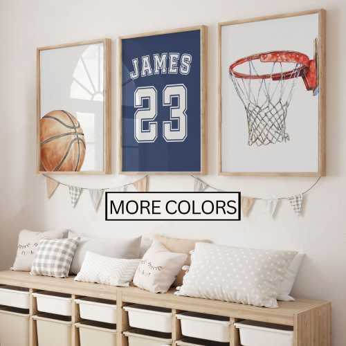 Basketball Wall Art, Watercolor Custom Print Set of 3 for Boy Room, Personalized Name Boys Game Room Decor, Sport Nursery Printable Art