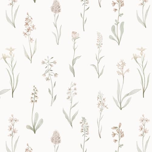 Wudnaye Beige Peel and Stick Wallpaper Floral Contact Paper 16.9in×393in Neutral Beige Contact Paper Cream Floral Wallpaper Self Adhesive Waterproof for Bathroom Bedroom Nursery Decor Walls Vinyl