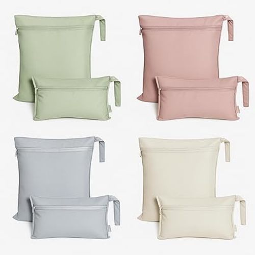 Reginary 8 Pack Wet Dry Bags Large & Small Waterproof Reusable Travel Bags Zipper Pouch for Baby Diapers Cloth Wet Clothes Beach Swimsuits Toiletries(2 Sizes,Solid Color)