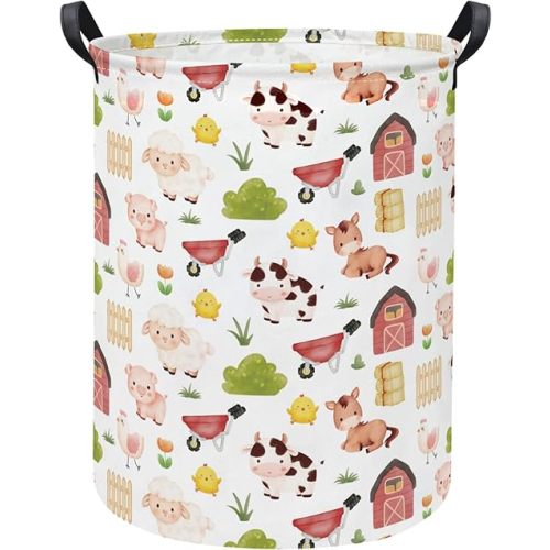 Baby Laundry Hamper kids laundry Basket Waterproof Storage Bin for Bedroom Toy Clothes Organizer Basket Woodland Animals Room Décor(Cute Farm)
